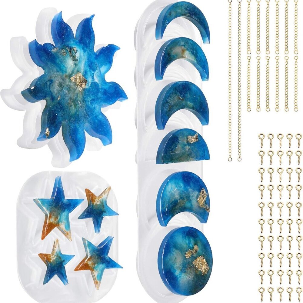 Moon Phase Resin Mould, Sun Star Silicone, Full Moon Epoxy Moulds with Accessori